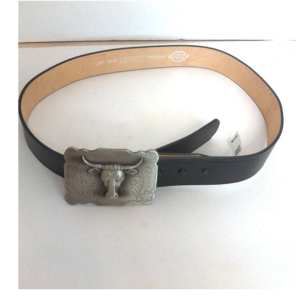 Dickies Mens Bull Steer Longhorn Buckle Cowhide Leather Belt Size 34 New - Picture 3 of 7